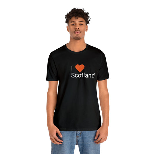 Unisex Black Jersey Short Sleeve Tee- I love Scotland Design