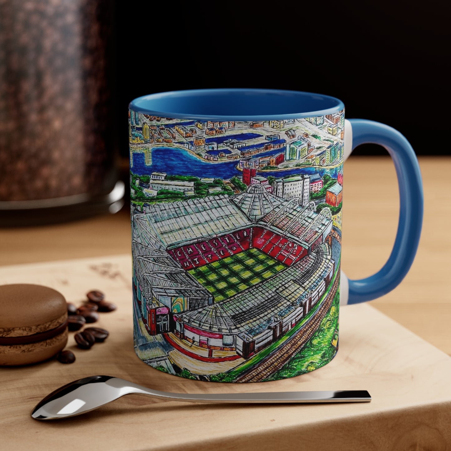 Ceramic Coffee Mug, 11oz- Manchester FC Design (birthday gift, coffee, football, Old Trafford, home, drinkware, print)